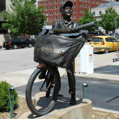 This statue of a newspaper boy is just one of Tulsa's many attractions.
