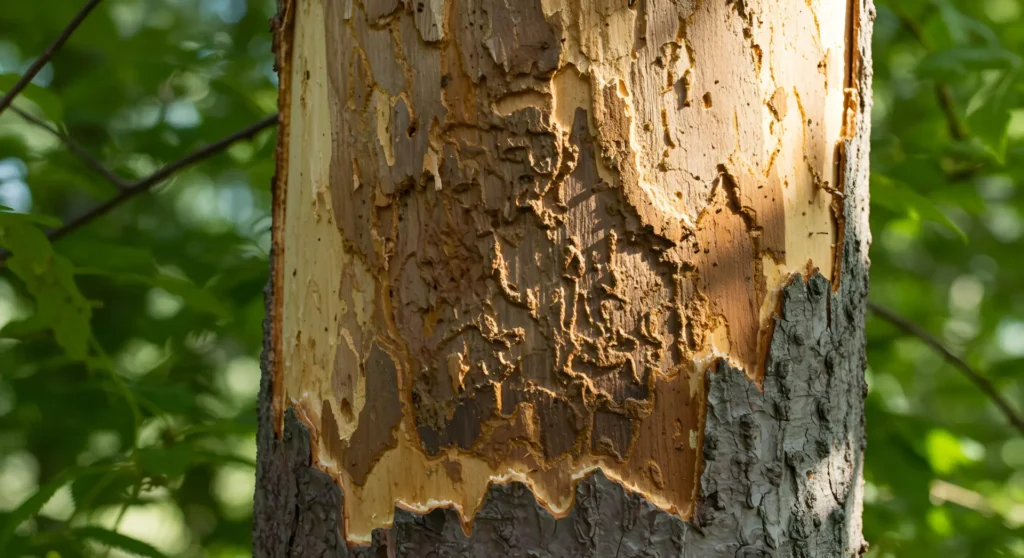 tree with emerald ash borer damage